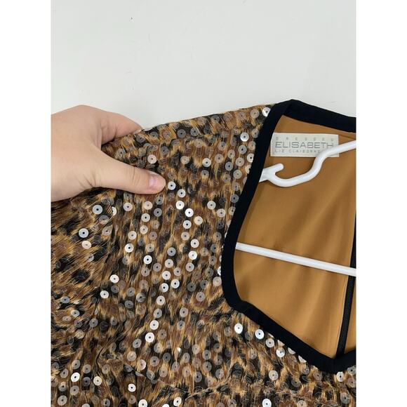 Elisabeth Liz Claiborne Womens Dress Size 16 Animal Print Sequin Short Sleeve - Picture 4 of 15